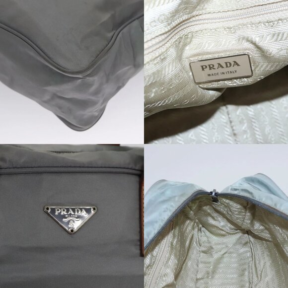 PRADA Hand Bag Nylon Leather Gray Brown Silver Auth 110687 - Picture 14 of 14